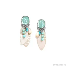 Серьги Nature Bijoux, Darwin, гелиотис, жемчуг, бирюза, говлит, перо, NB23.2-12-78770 голубой