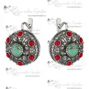 Серьги серебряные бирюза с кораллом , арт №3540