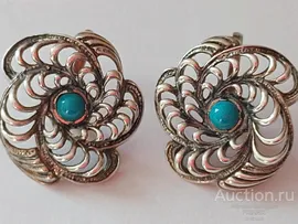 СЕРЬГИ СССР серебро звезда 925 проба камни бирюза