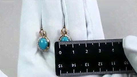 Золотые серьги Александра с фианитом и бирюзой кл3087а-11ск-1