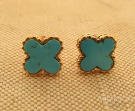 Серьги, золото 585 проба по реактиву, 8.23 грамма, бирюза?
