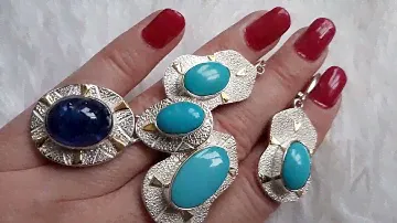 ИРАНСКАЯ БИРЮЗА 💎 👑 ТАНЗАНИТЫ КОБОШОНЫ 💎 ЛЮБИМЫЙ, ЭТНО СТИЛЬ 💎🌊💍