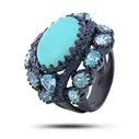 Кольцо серебряное, камни сапфир, бирюза, топаз, размер 17,5