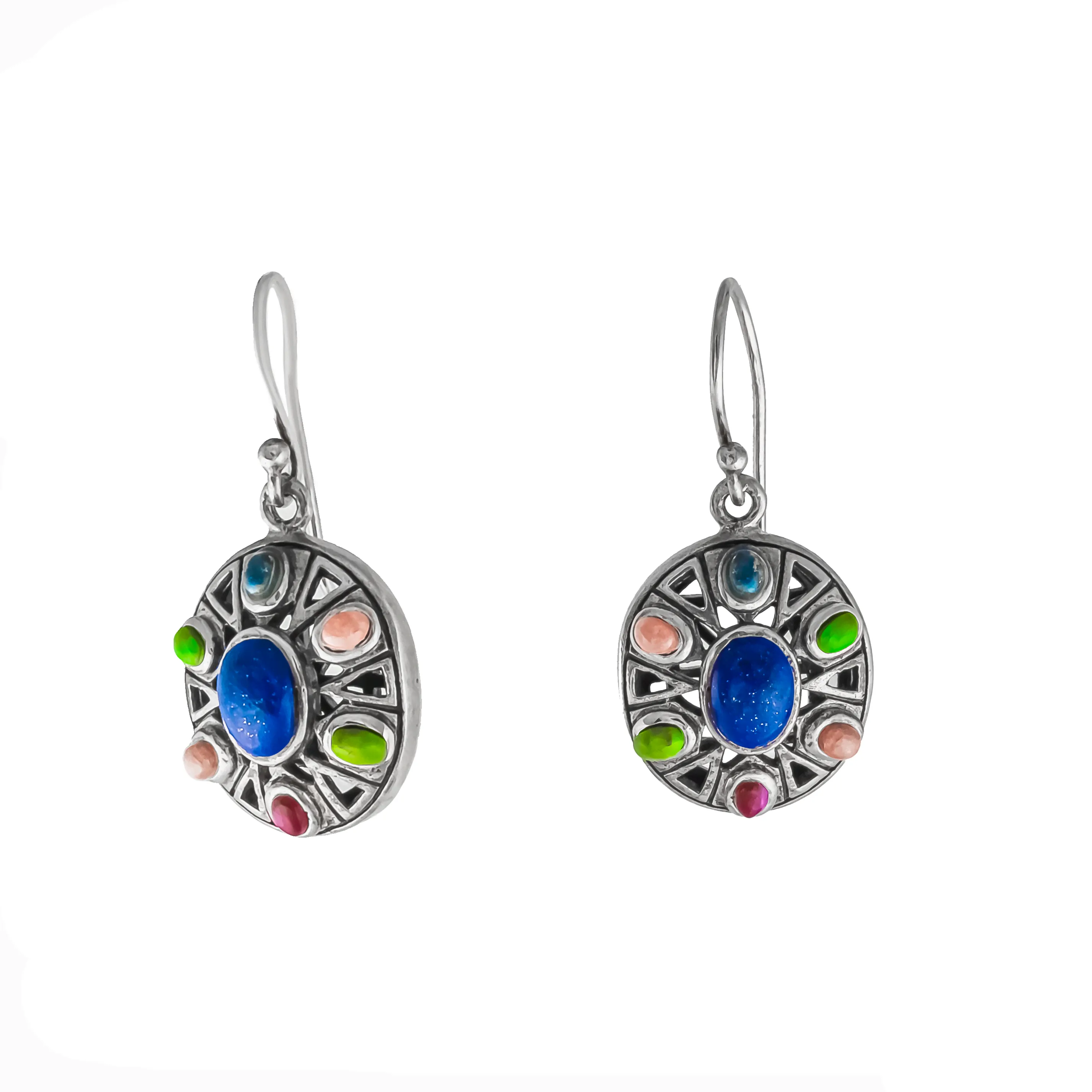 Серьги из серебра с камнем Бирюза, Лазурит, Коралл-0