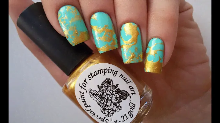 Водный маникюр "Бирюза с золотом" / Water marble "Turquoise with gold"