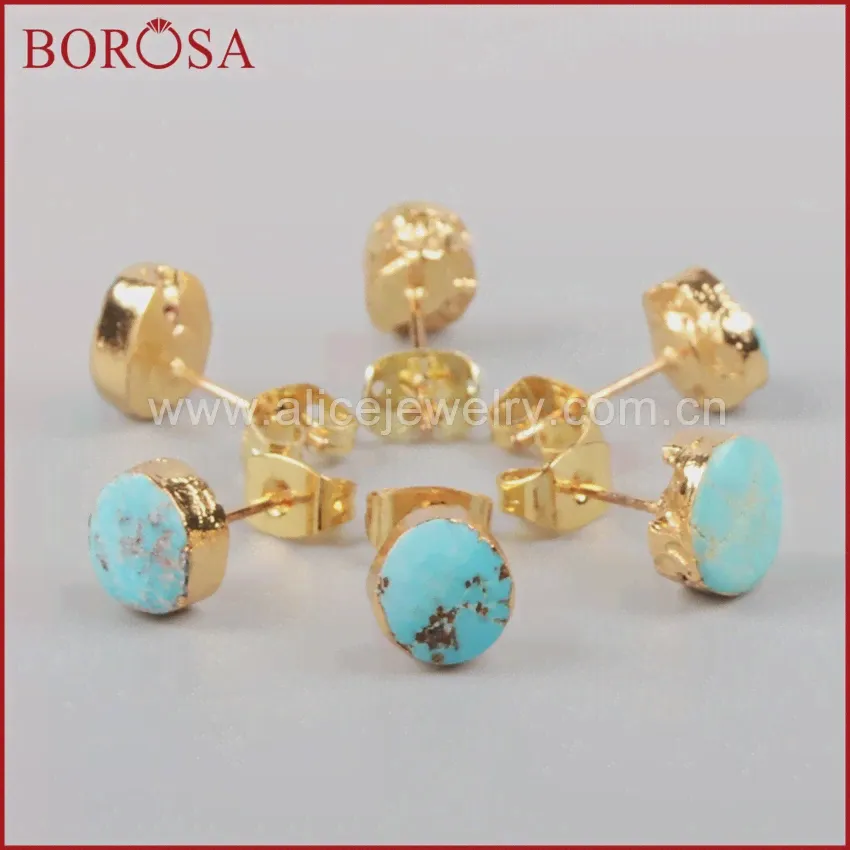 Женские серьги-гвоздики BOROSA, 5 пар, модные серьги из натуральной Бирюза с драгоценными камнями, G1017 (art.: 79f77f283)