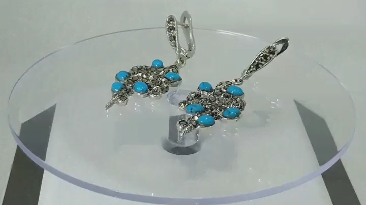 Серьги с натуральной аризонской бирюзой в "капельном серебре" Кобры Серебро 925