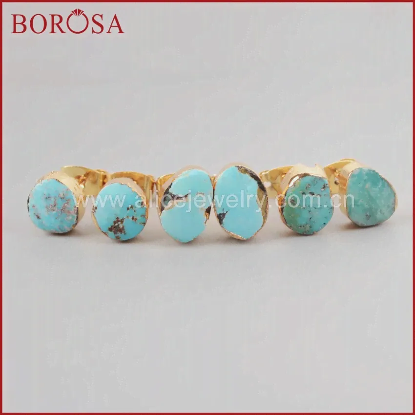 Женские серьги-гвоздики BOROSA, 5 пар, модные серьги из натуральной Бирюза с драгоценными камнями, G1017 (art.: 79f77f283)-4